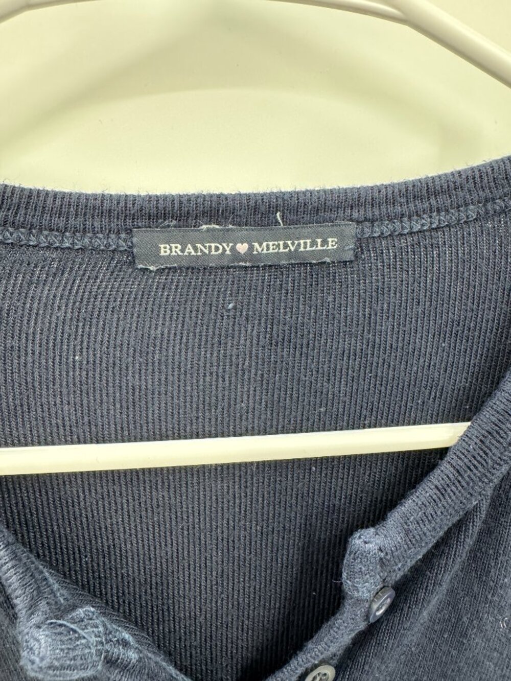 Brandy Melville Navy Blue Ribbed Henley Top One Size Long Sleeve Italy - Picture 5 of 5